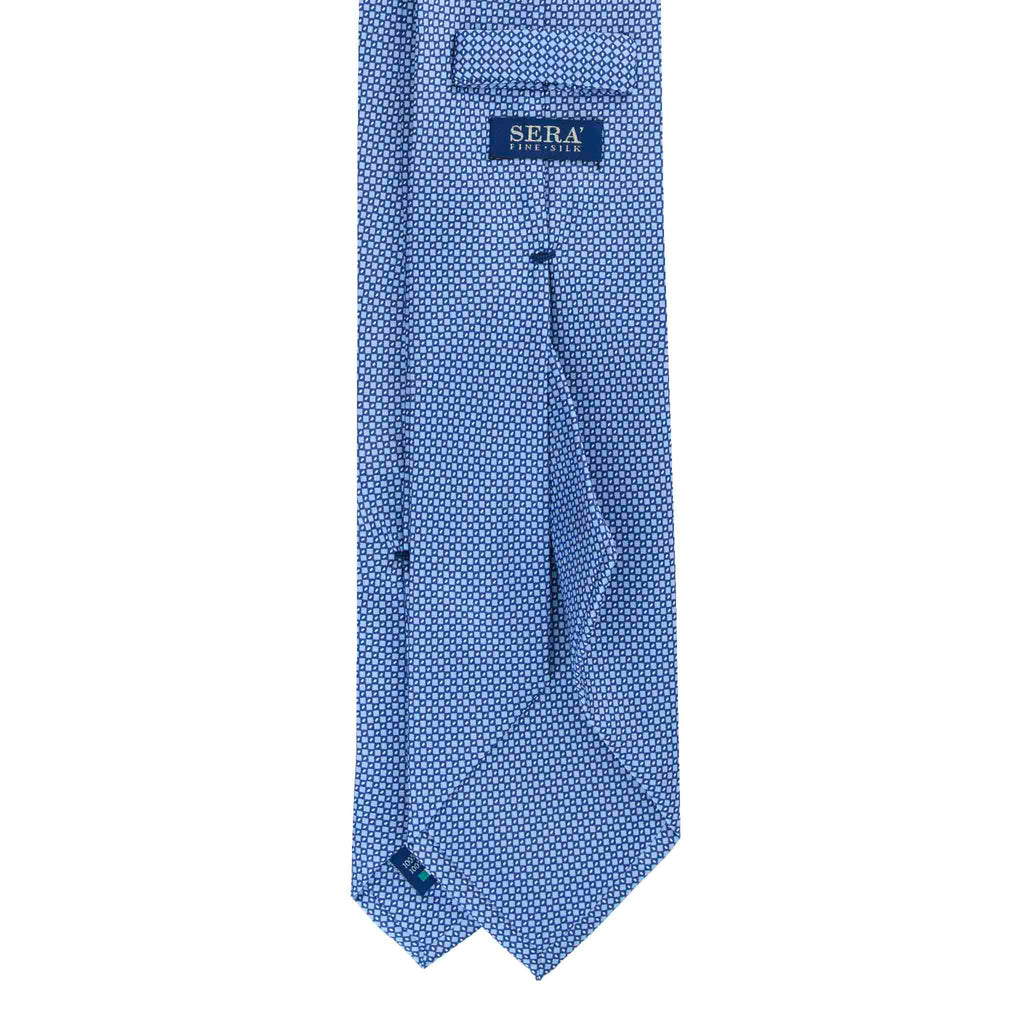 Light Blue Silk Tie with Geometric Micropattern Serà Fine Silk
