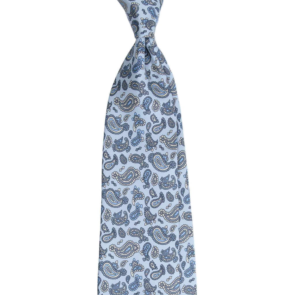 Light Blue Silk Tie with Vintage Paisley Motifs Serà Fine Silk