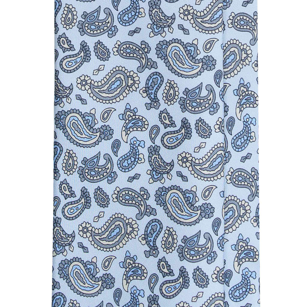 Light Blue Silk Tie with Vintage Paisley Motifs Serà Fine Silk