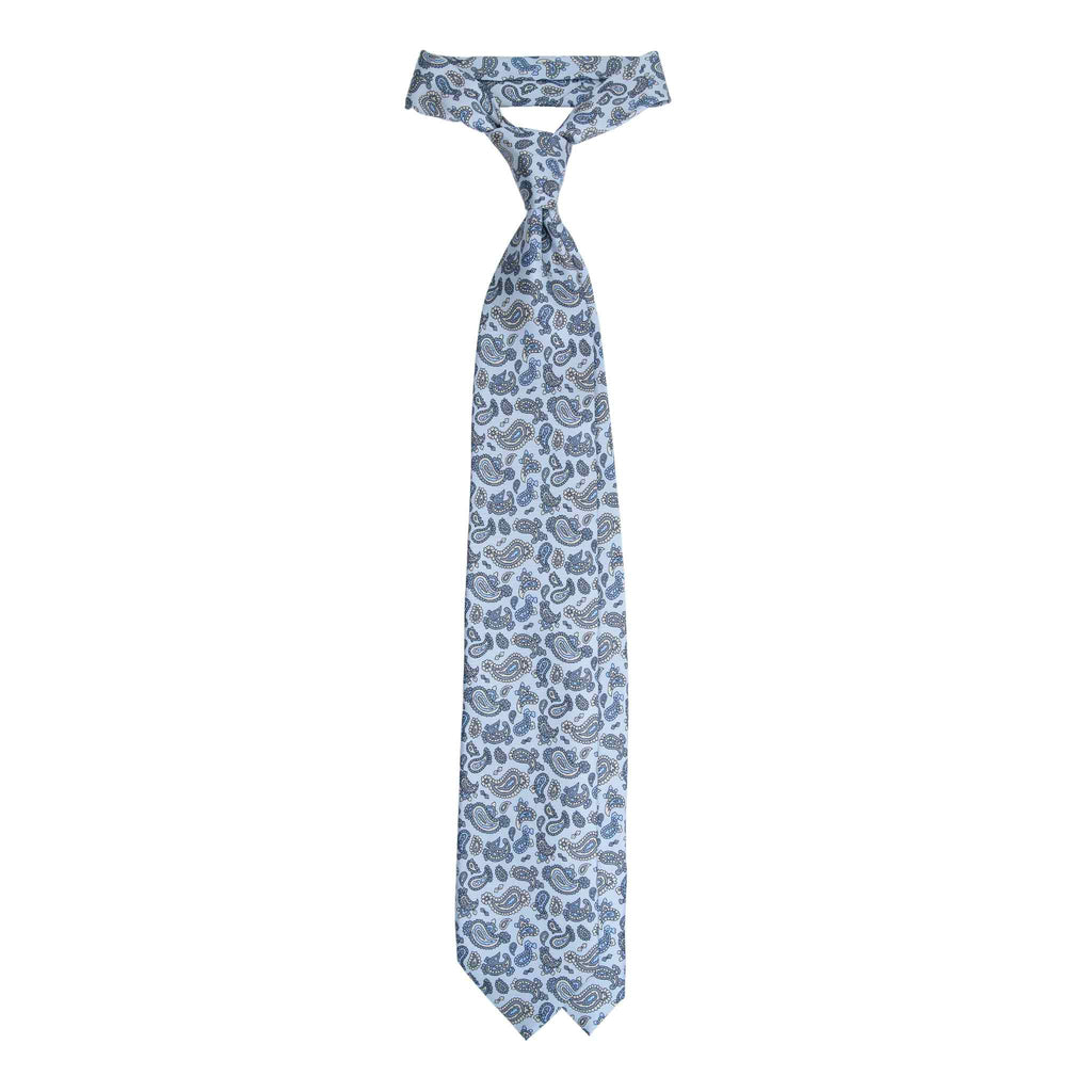 Light Blue Silk Tie with Vintage Paisley Motifs Serà Fine Silk