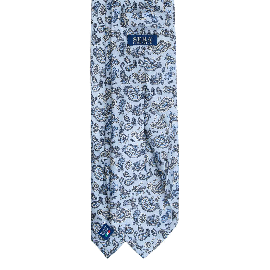 Light Blue Silk Tie with Vintage Paisley Motifs Serà Fine Silk