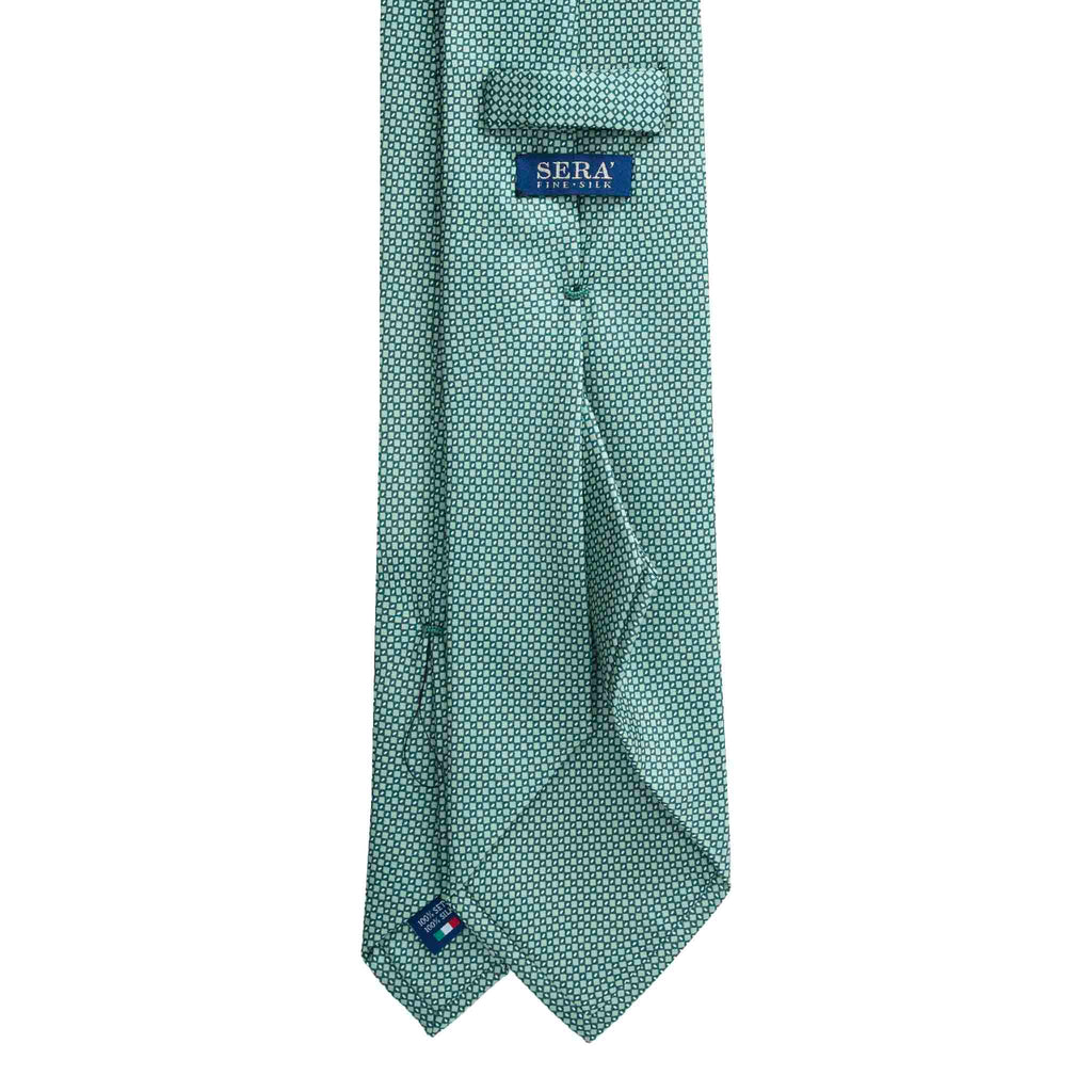 Light Green Silk Tie with Geometric Micropattern Serà Fine Silk