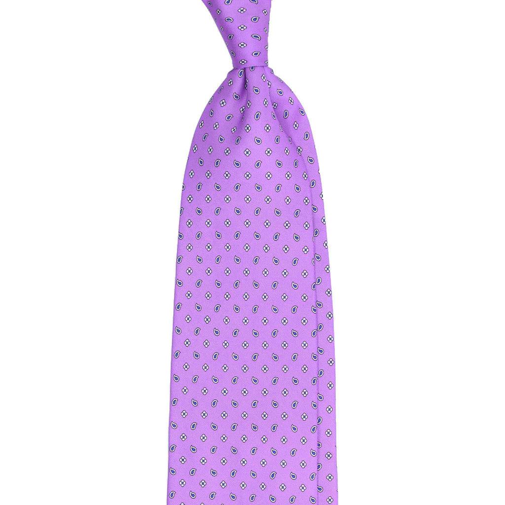 Lilac Silk Tie with Paisley and Floral Micropattern Serà Fine Silk