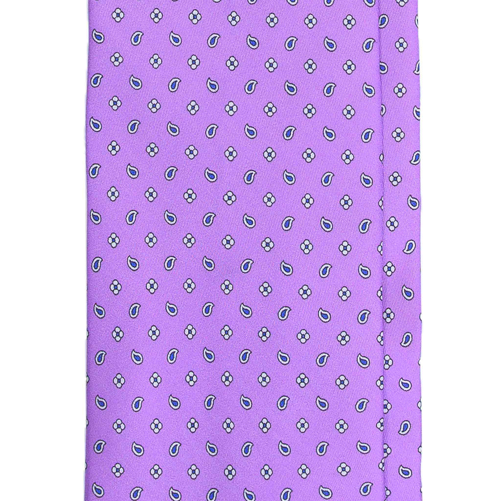 Lilac Silk Tie with Paisley and Floral Micropattern Serà Fine Silk