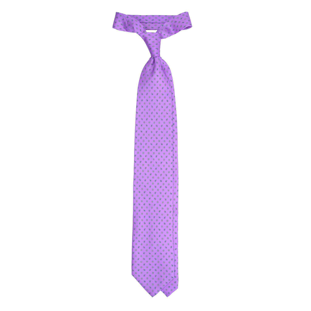 Lilac Silk Tie with Paisley and Floral Micropattern Serà Fine Silk