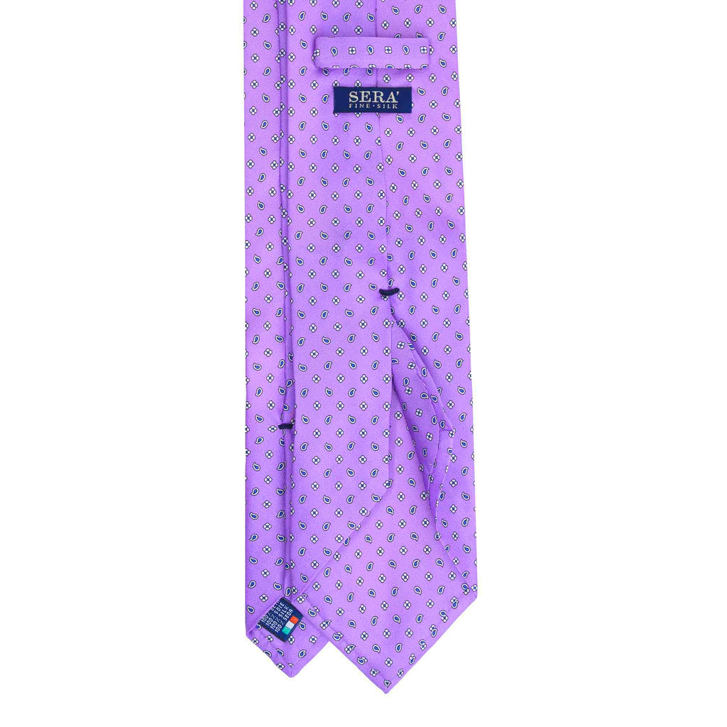 Lilac Silk Tie with Paisley and Floral Micropattern Serà Fine Silk