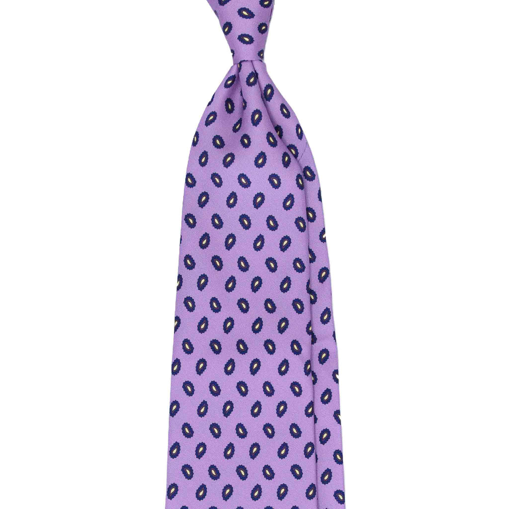 Lilac Silk Tie with Small Yellow Paisley Serà Fine Silk
