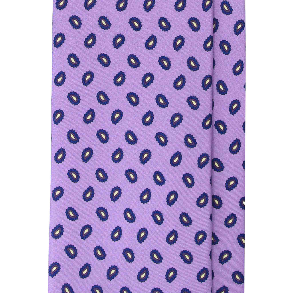 Lilac Silk Tie with Small Yellow Paisley Serà Fine Silk