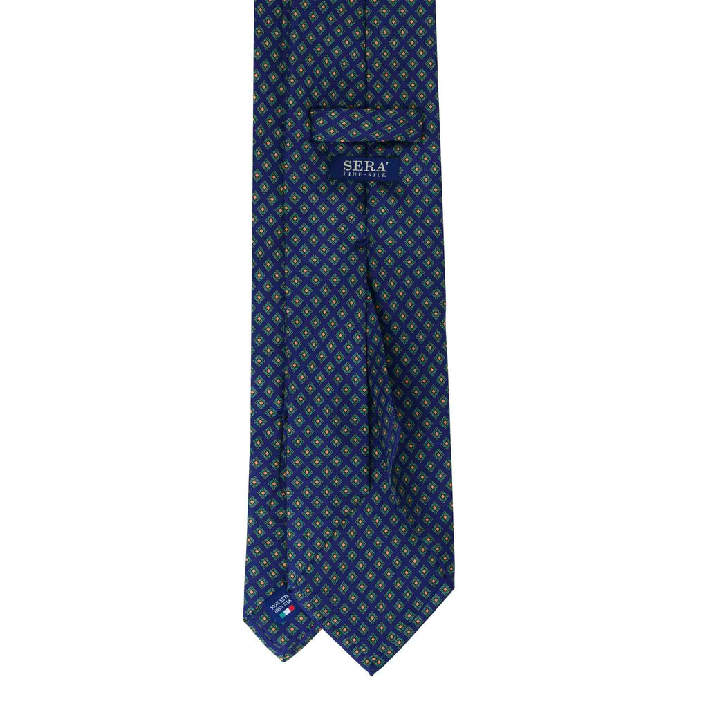 Navy Blue Silk Tie with Green Squares Pattern Serà Fine Silk