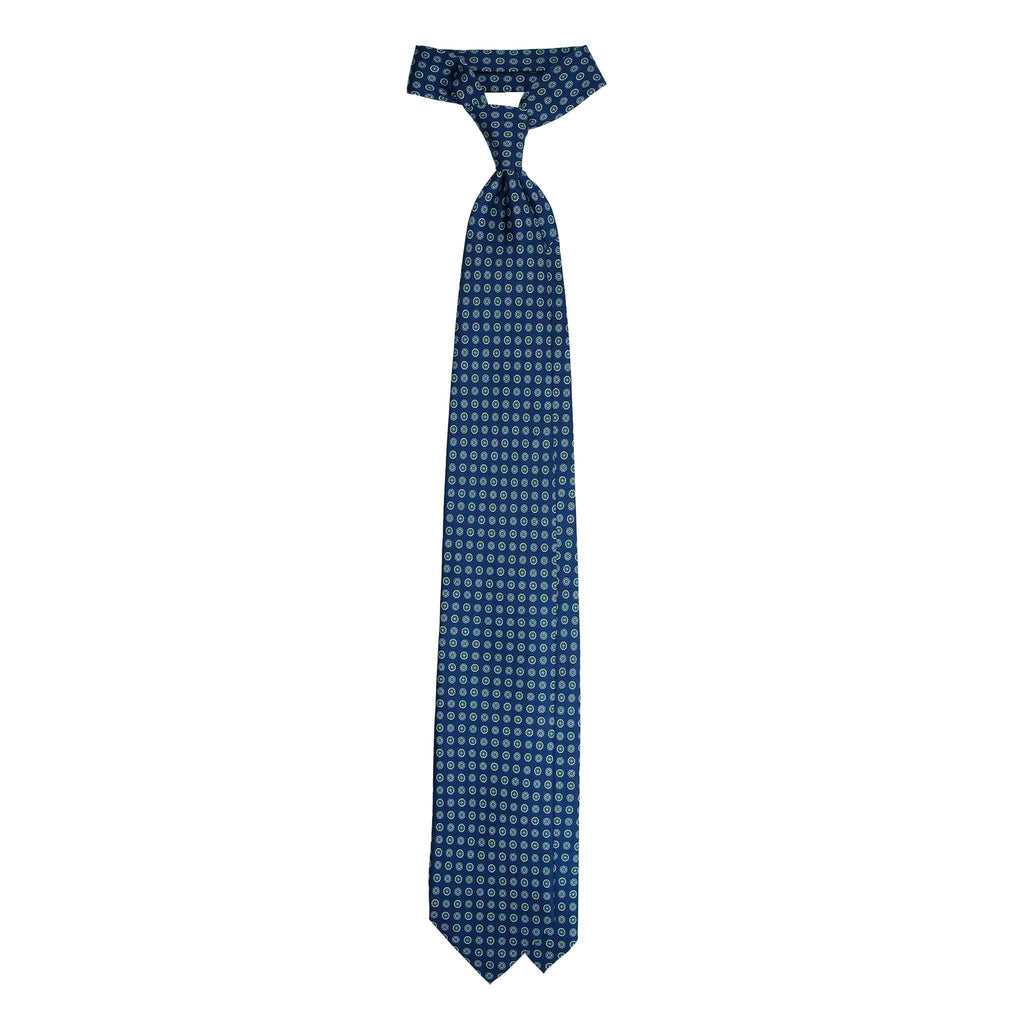Navy Silk Tie with Green Flower Medallions Serà Fine Silk