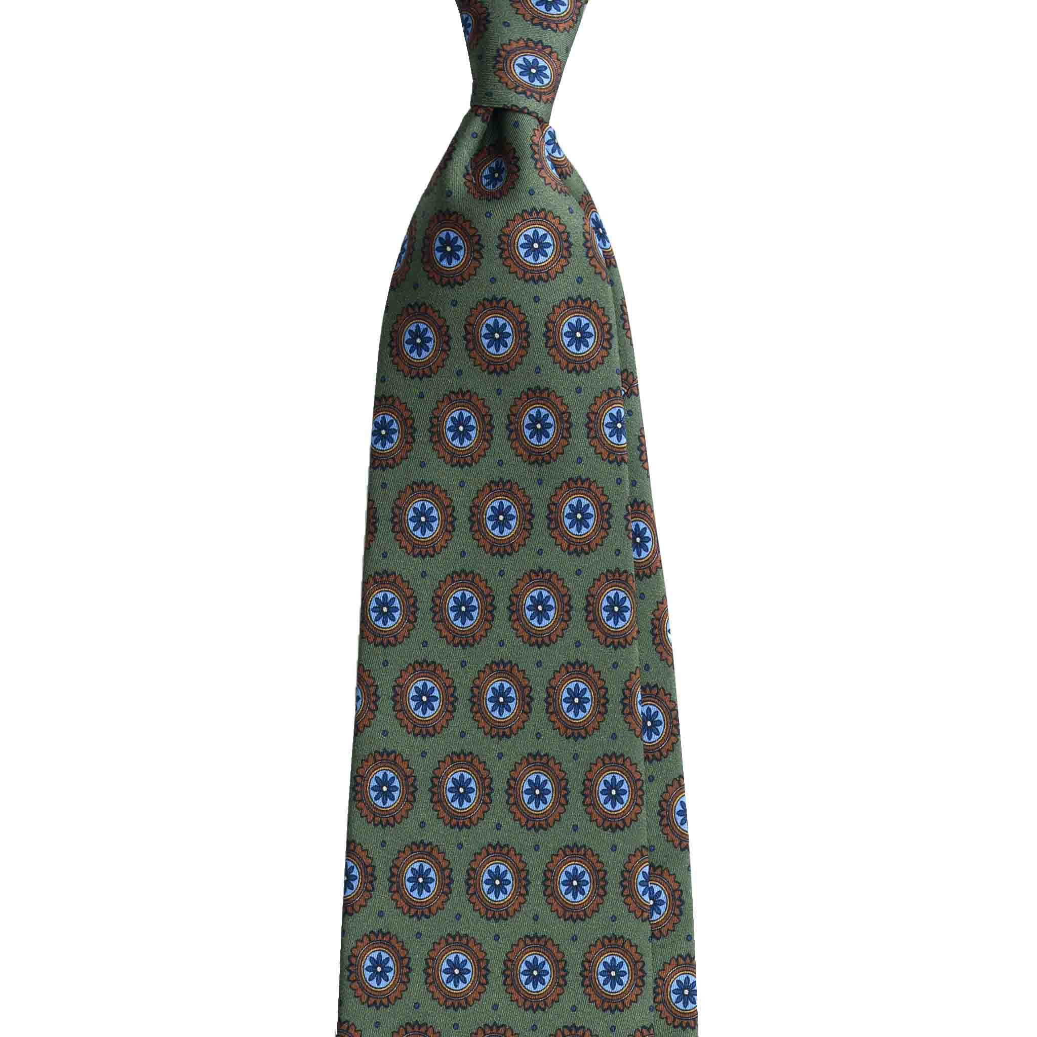 Cravate Soie TASCANI – Vert Motif Floral – Fabriquée En Italie