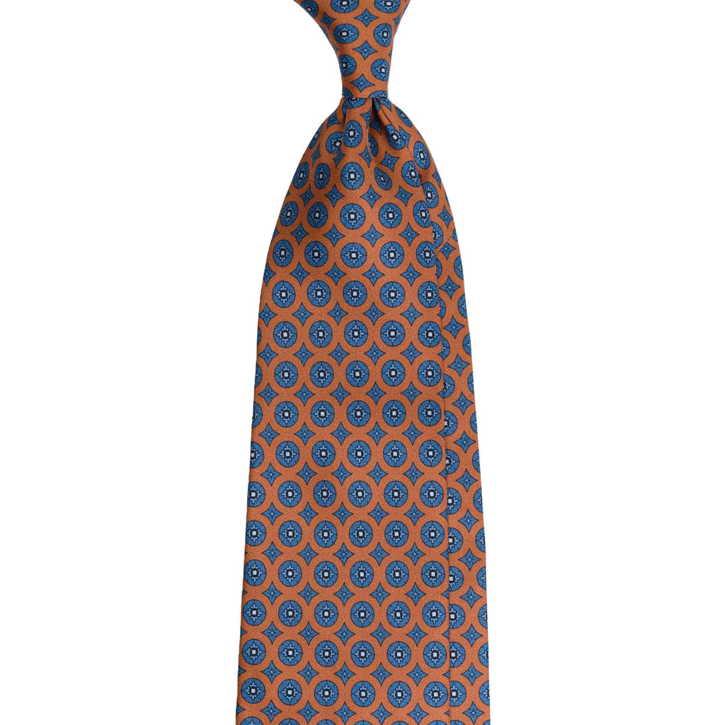 Orange Silk Tie with Blue Circles Pattern Serà Fine Silk