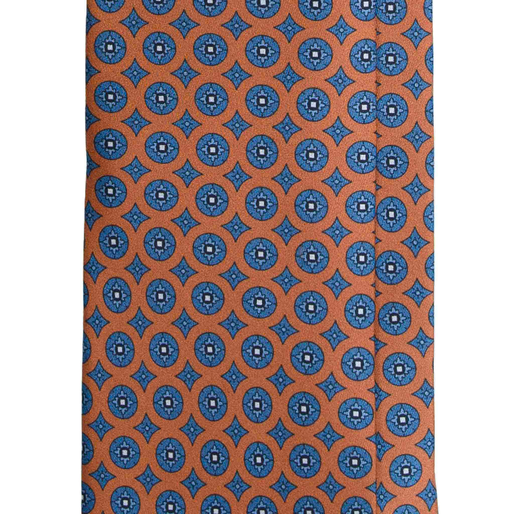 Orange Silk Tie with Blue Circles Pattern Serà Fine Silk