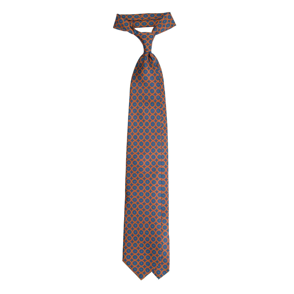 Orange Silk Tie with Blue Circles Pattern Serà Fine Silk