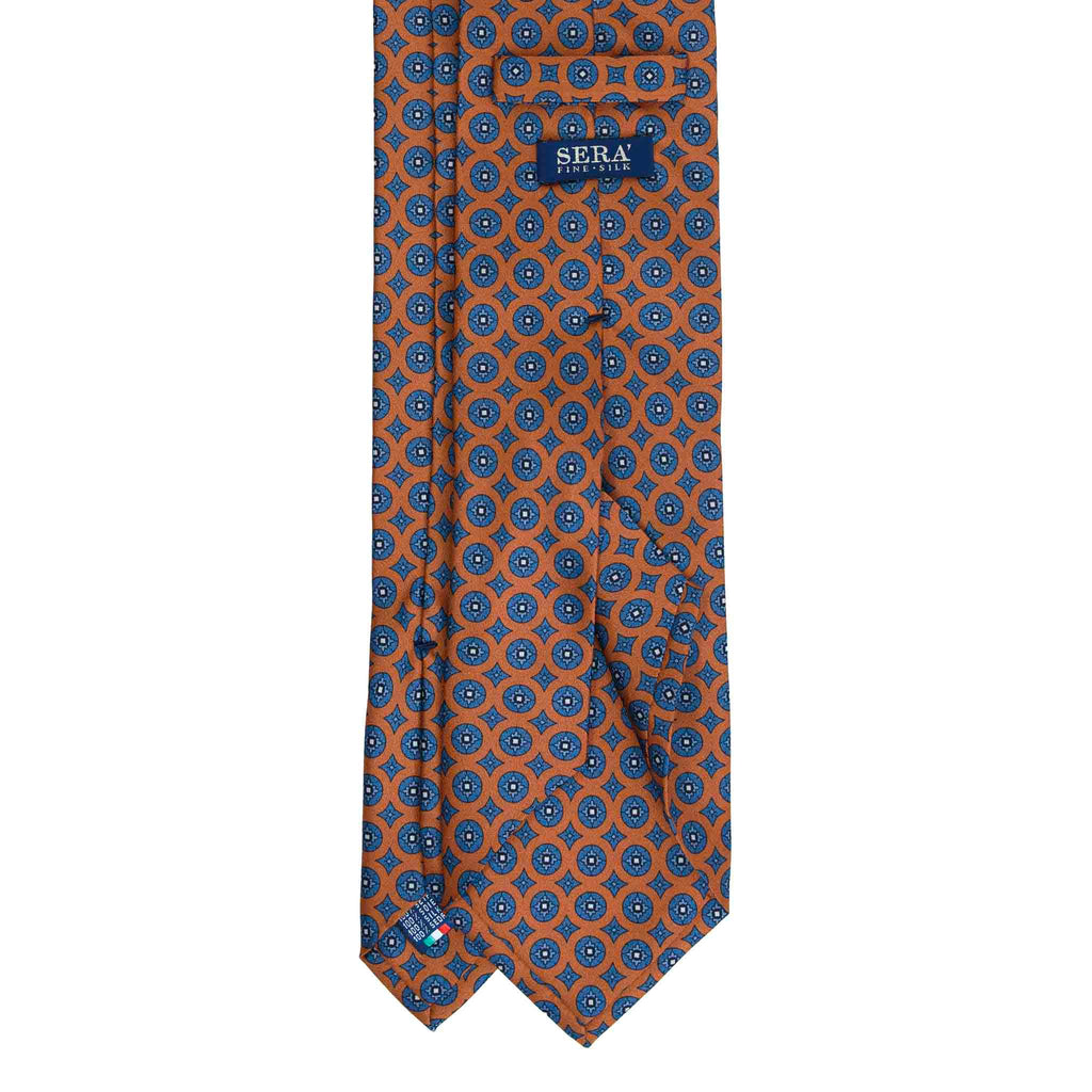Orange Silk Tie with Blue Circles Pattern Serà Fine Silk