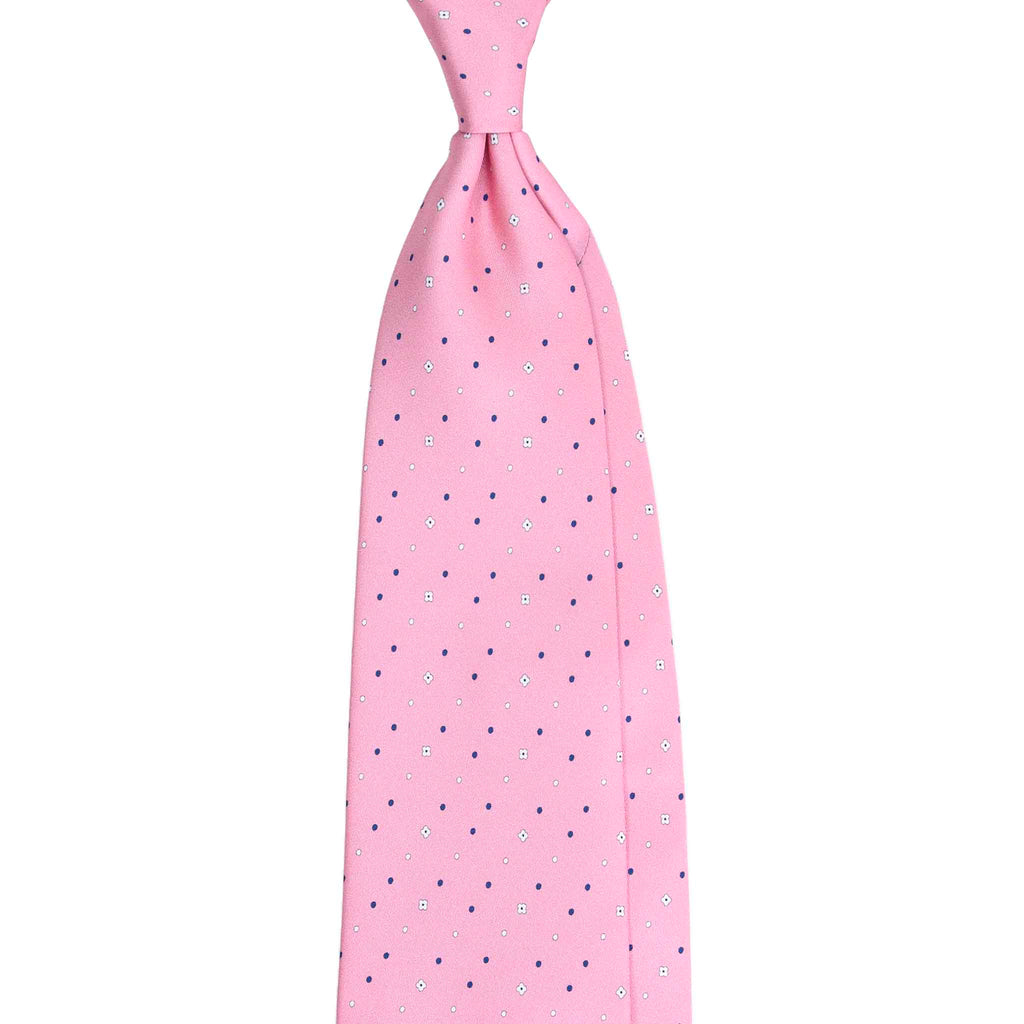 Pink Silk Tie with Micro Floral and Dot Pattern Serà Fine Silk