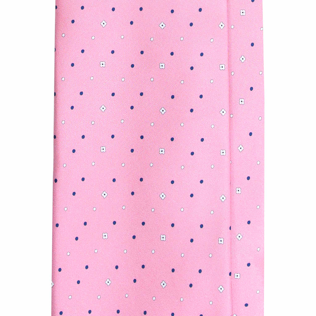Pink Silk Tie with Micro Floral and Dot Pattern Serà Fine Silk