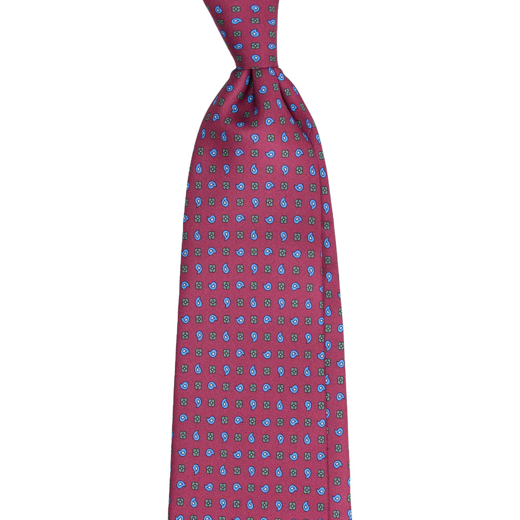 Burgundy Silk Tie with Blue and Green Paisley Serà Fine Silk