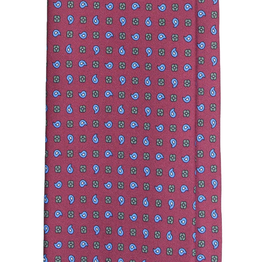 Burgundy Silk Tie with Blue and Green Paisley Serà Fine Silk