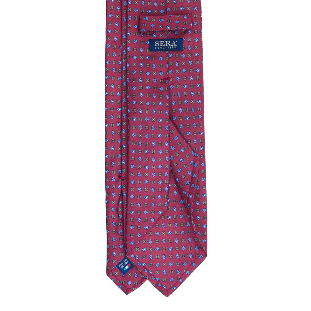 Burgundy Silk Tie with Blue and Green Paisley Serà Fine Silk