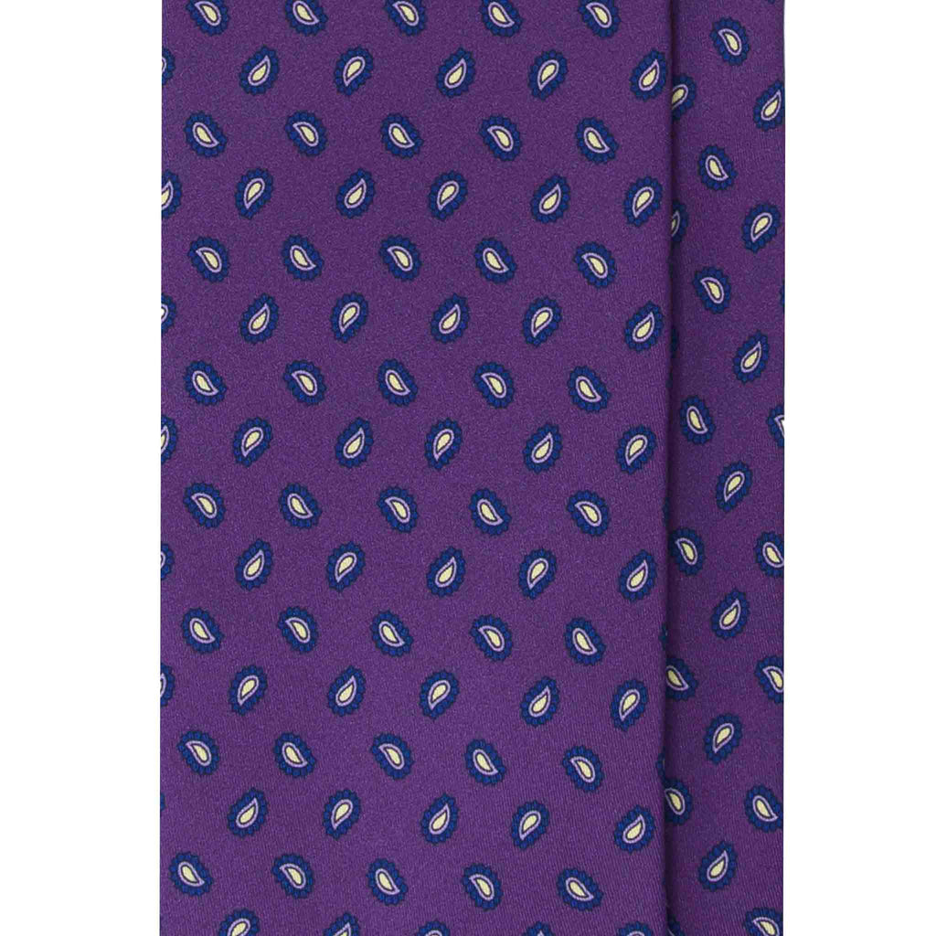 Purple Silk Tie with Small Yellow Paisley Serà Fine Silk