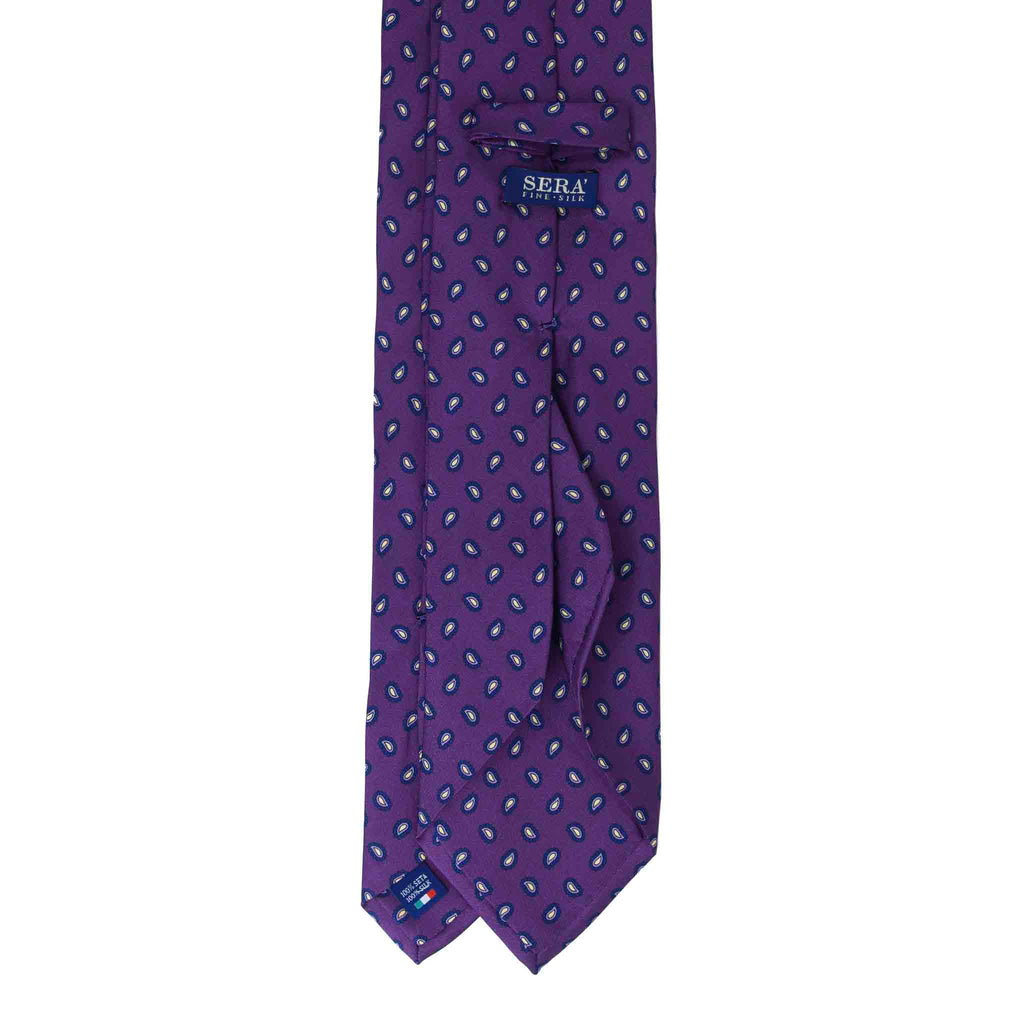 Purple Silk Tie with Small Yellow Paisley Serà Fine Silk