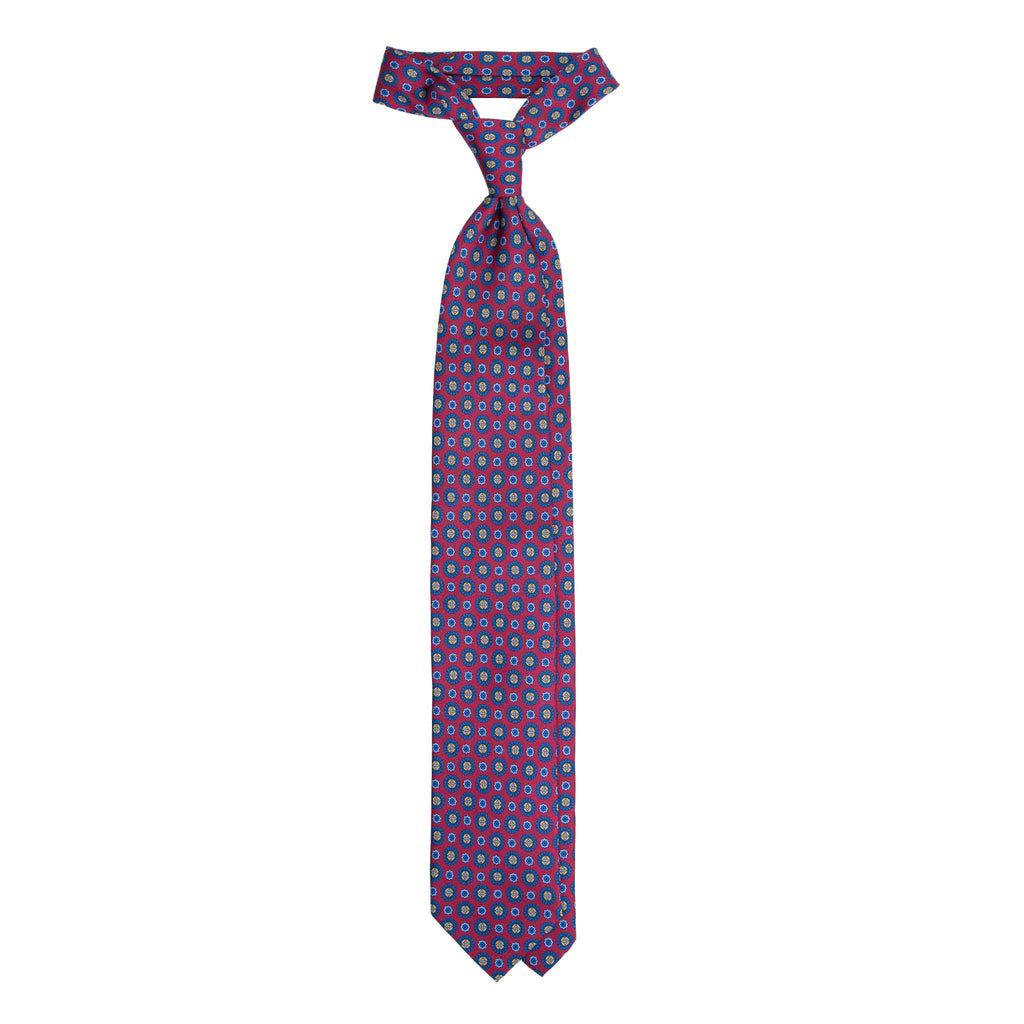 Red Silk Tie with Blue Medallions Serà Fine Silk