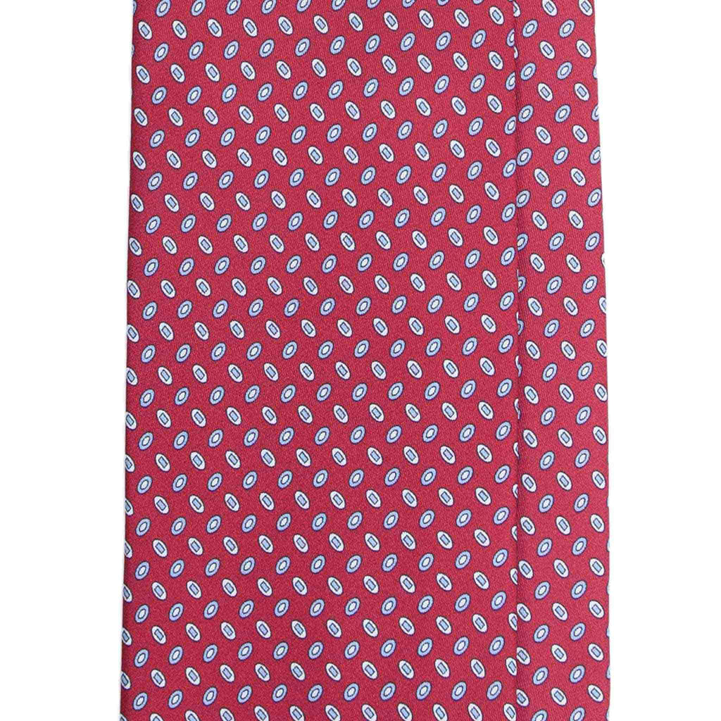Red Silk Tie with Small Grey Oval Pattern Serà Fine Silk