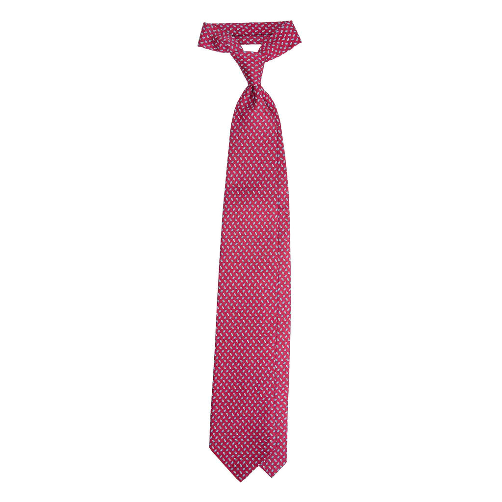 Red Silk Tie with Small Grey Oval Pattern Serà Fine Silk