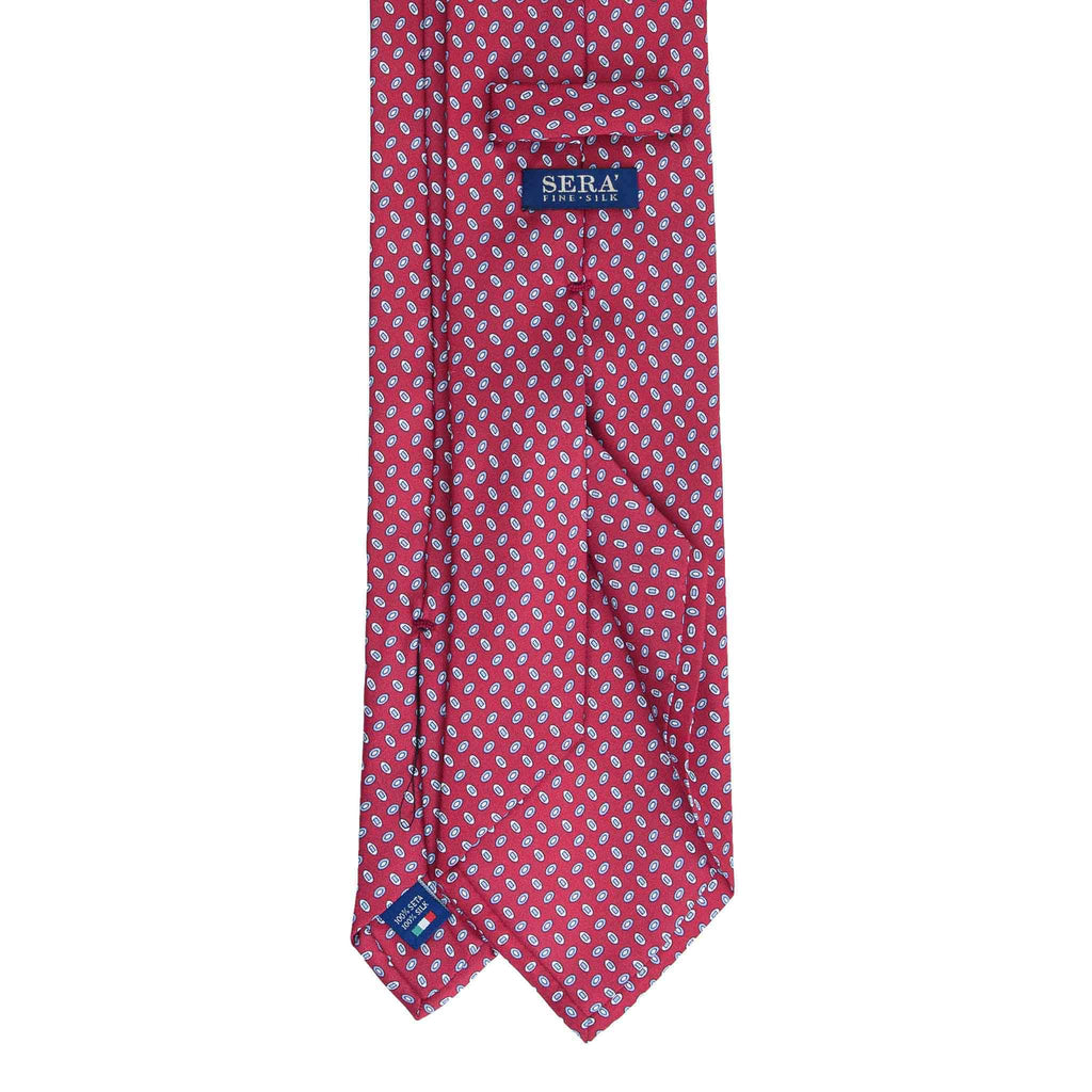 Red Silk Tie with Small Grey Oval Pattern Serà Fine Silk