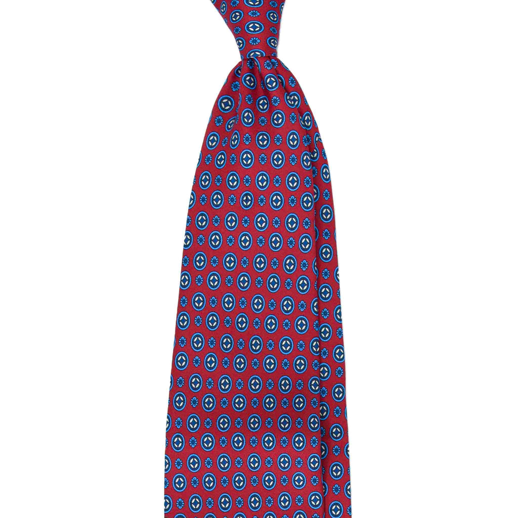 Red Silk Tie with Blue Pattern Serà Fine Silk
