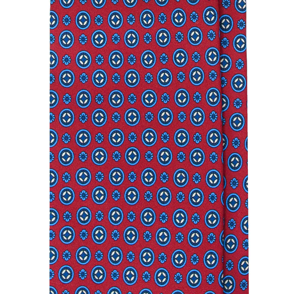 Red Silk Tie with Blue Pattern Serà Fine Silk