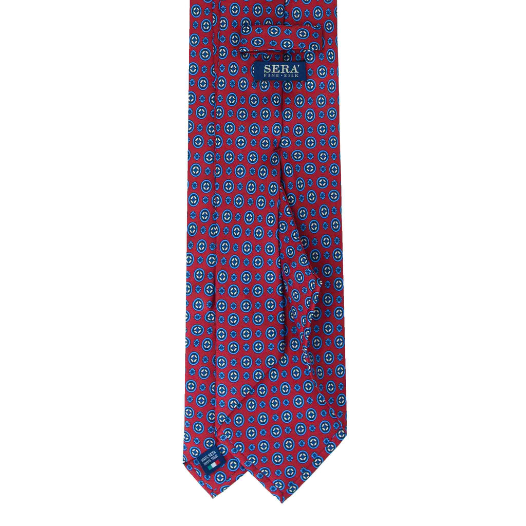 Red Silk Tie with Blue Pattern Serà Fine Silk