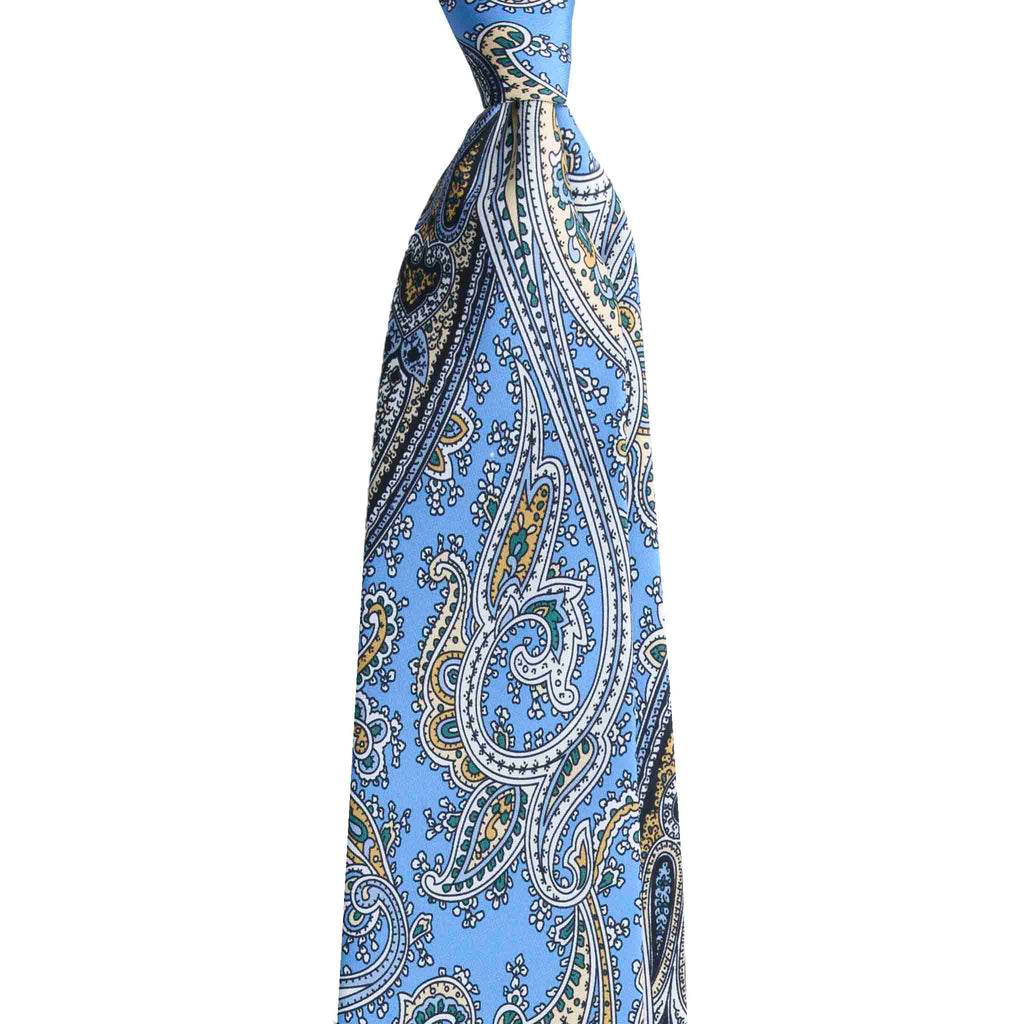 Sky Blue Silk Tie with Classic Paisley Pattern Serà Fine Silk