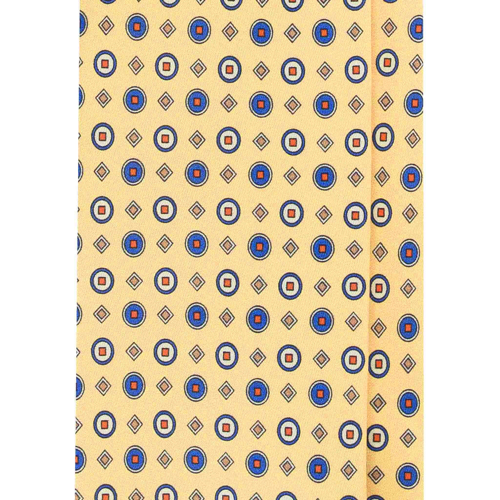 Yellow Silk Tie with Blue Geometric Pattern Serà Fine Silk