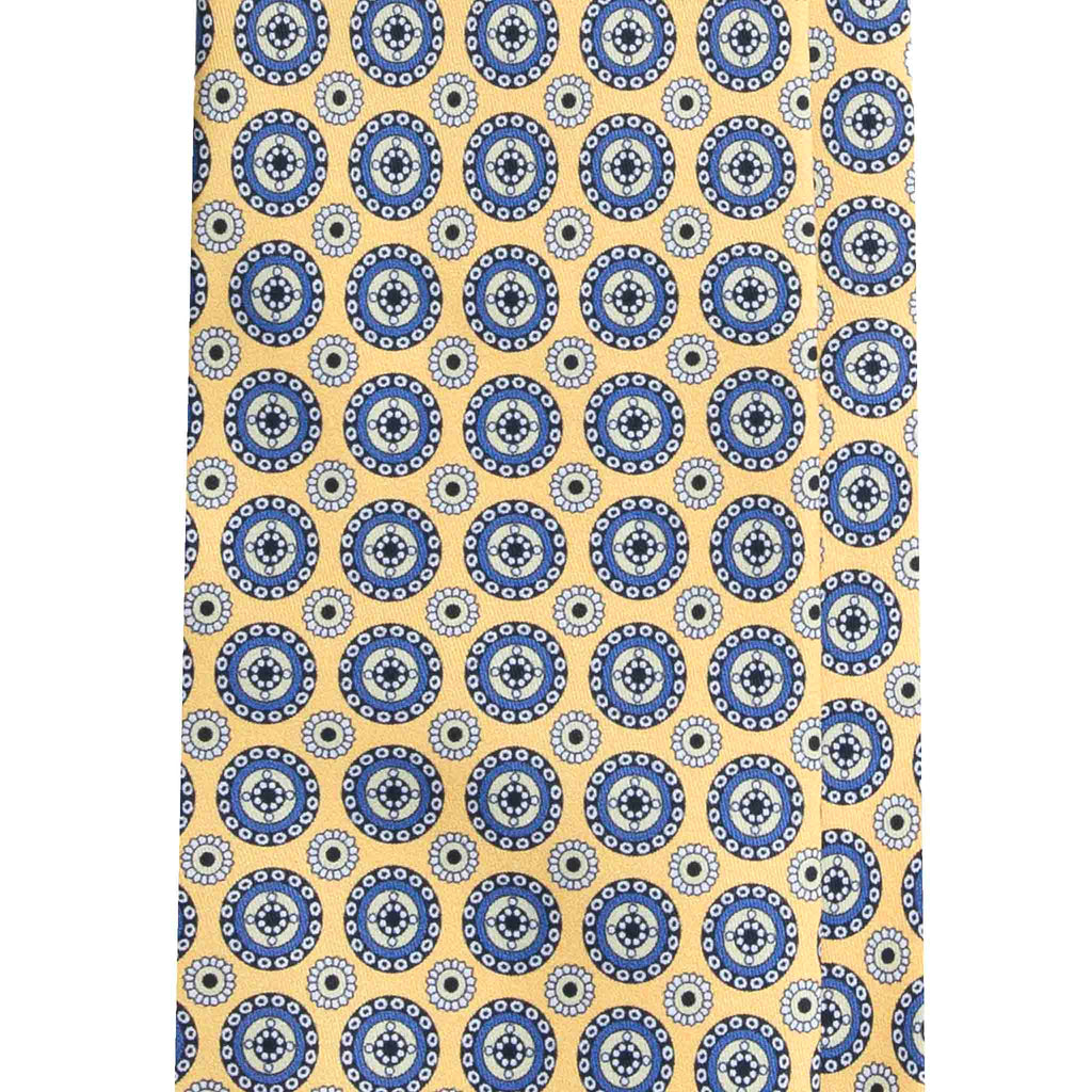 Yellow Silk Tie with Light Blue Round Pattern Serà Fine Silk