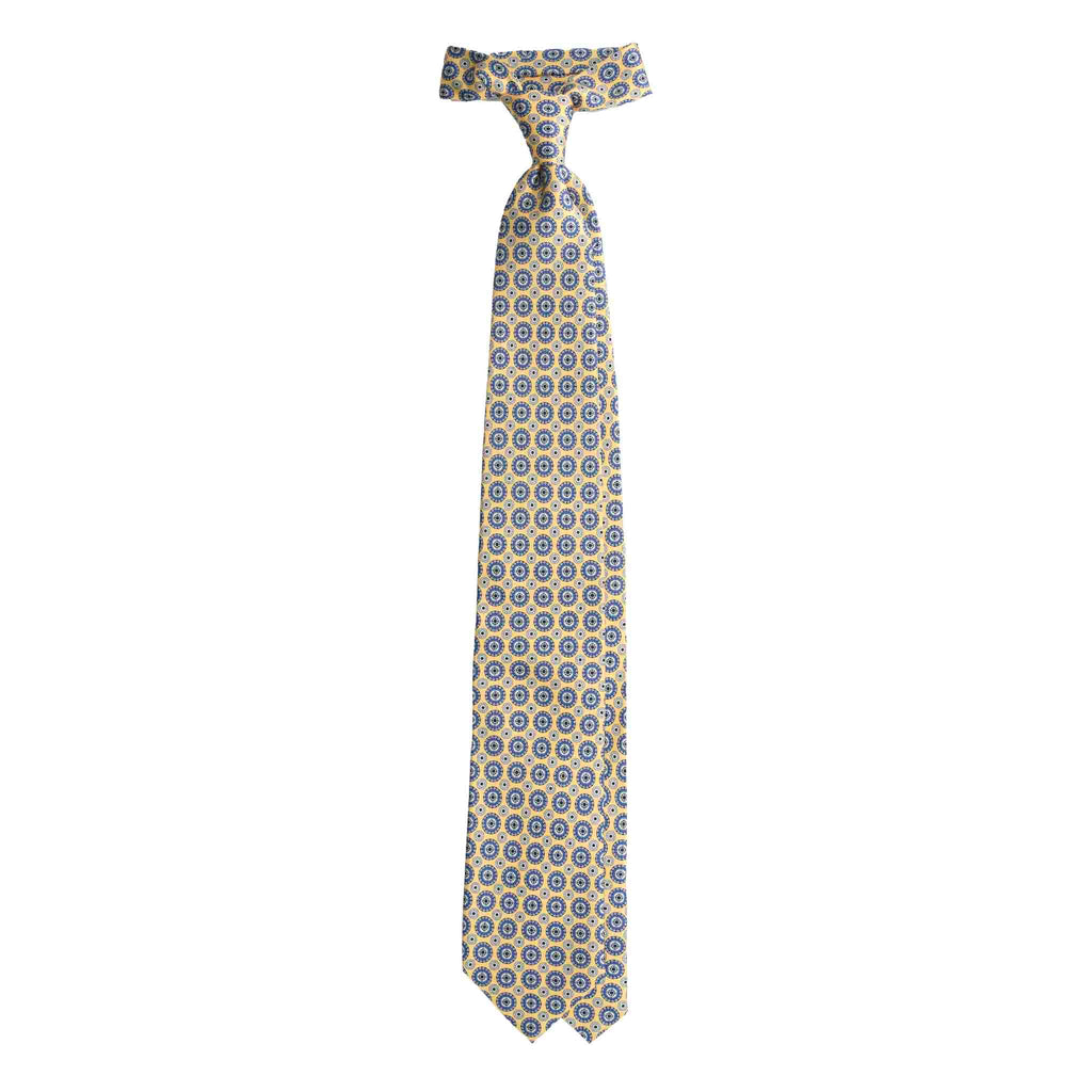 Yellow Silk Tie with Light Blue Round Pattern Serà Fine Silk