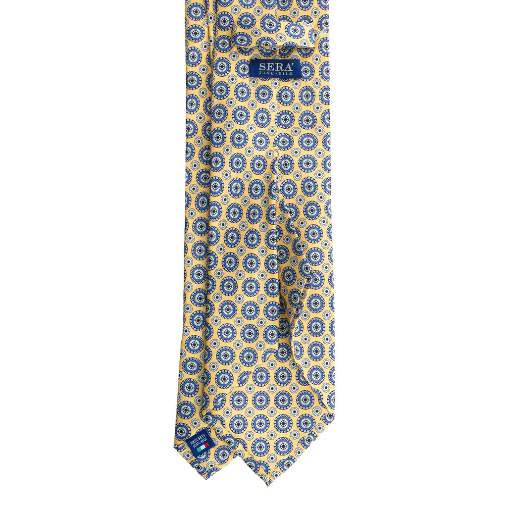 Yellow Silk Tie with Light Blue Round Pattern Serà Fine Silk