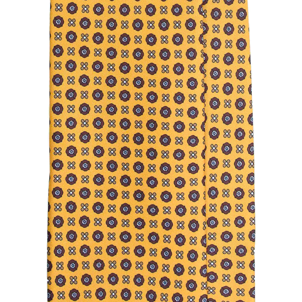 Yellow Silk Tie with Brown Small Flowers Serà Fine Silk