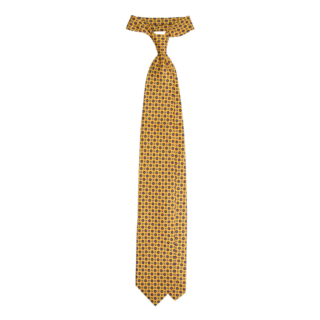 Yellow Silk Tie with Brown Small Flowers Serà Fine Silk