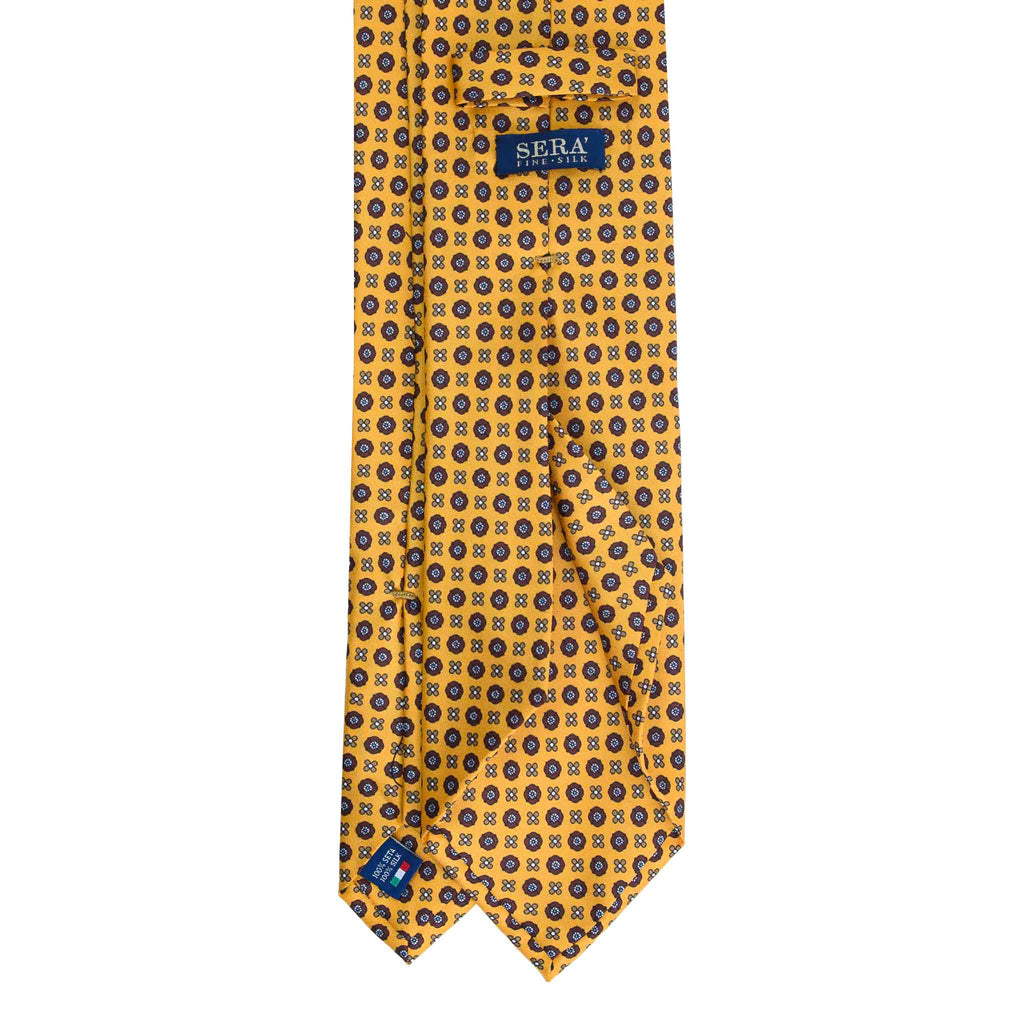 Yellow Silk Tie with Brown Small Flowers Serà Fine Silk