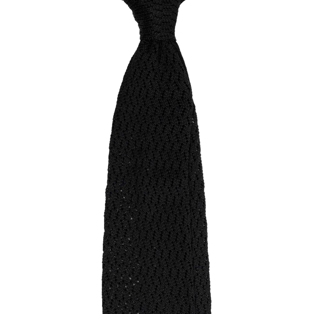 Black Zig Zag V Point Knitted Silk Tie Serà Fine Silk