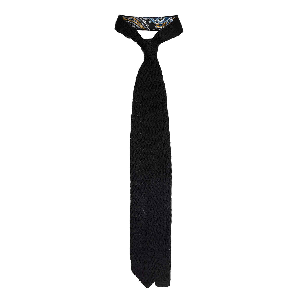 Black Zig Zag V Point Knitted Silk Tie Serà Fine Silk