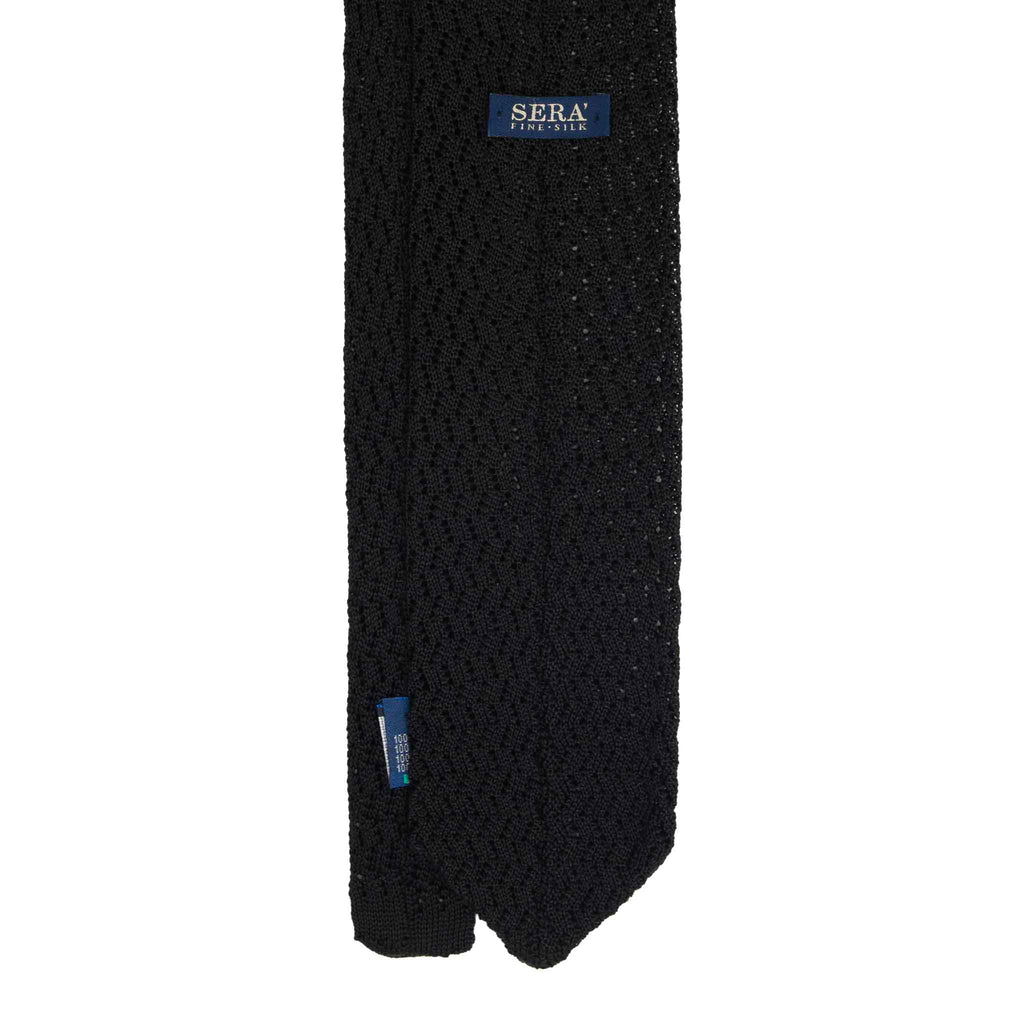 Black Zig Zag V Point Knitted Silk Tie Serà Fine Silk
