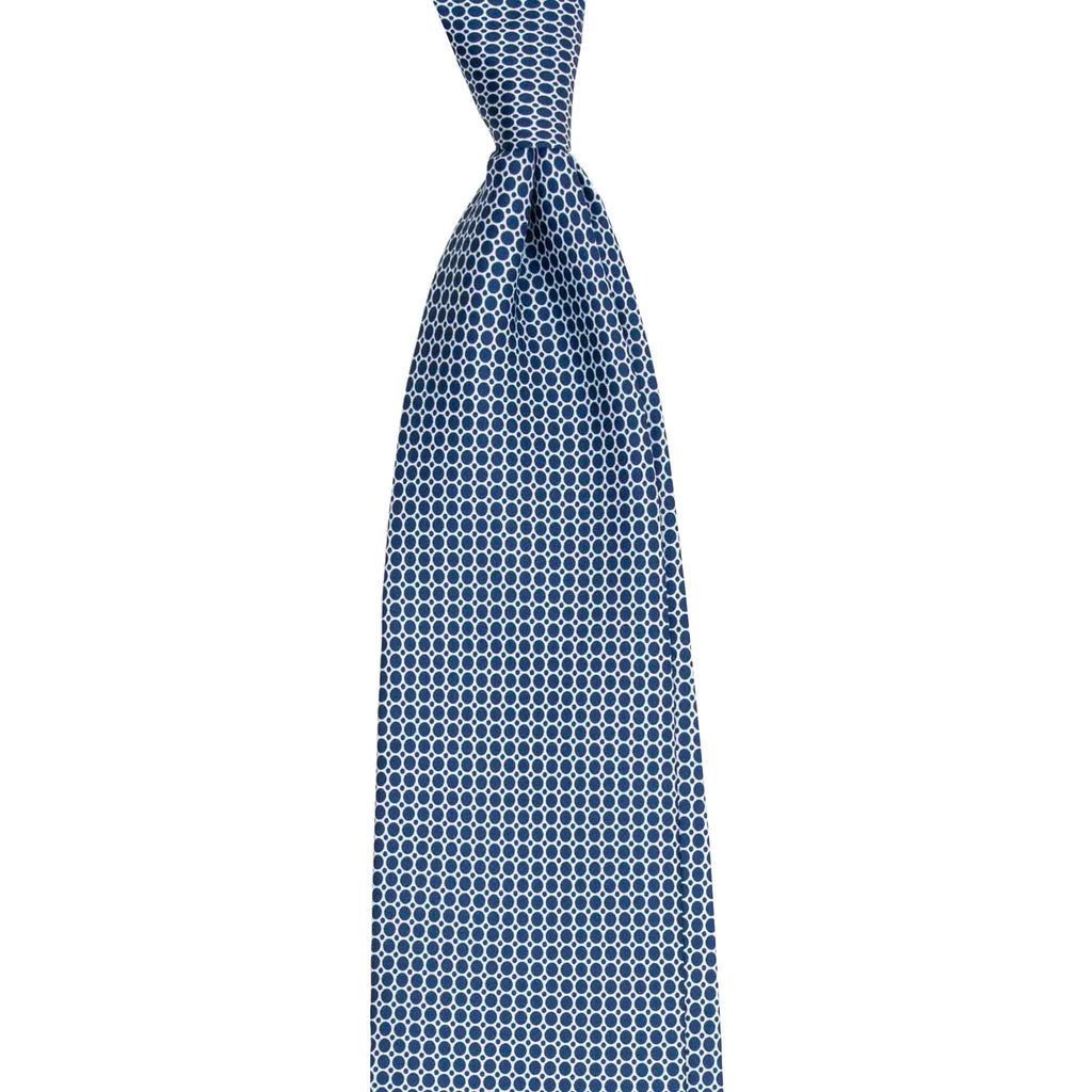 Blue Silk Tie with White Small Circles  Serà Fine Silk