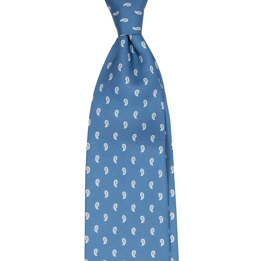 Light Blue Silk Tie with White Paisley  Serà Fine Silk