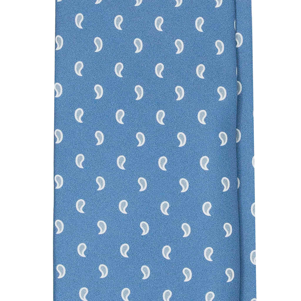 Light Blue Silk Tie with White Paisley  Serà Fine Silk