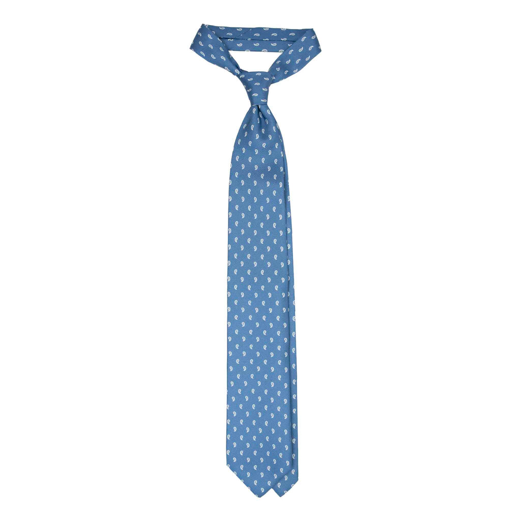 Light Blue Silk Tie with White Paisley  Serà Fine Silk