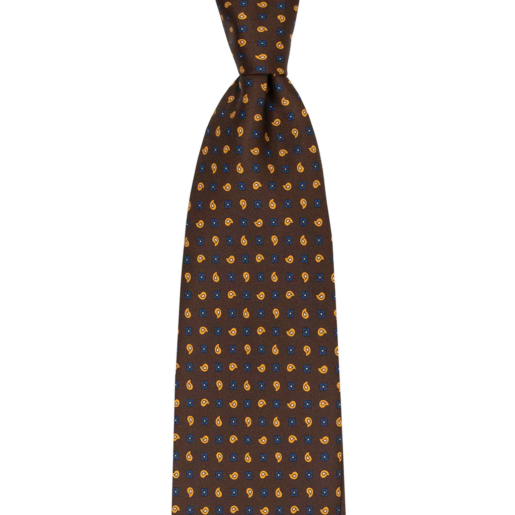 Brown Silk Tie with Yellow Paisley Serà Fine Silk