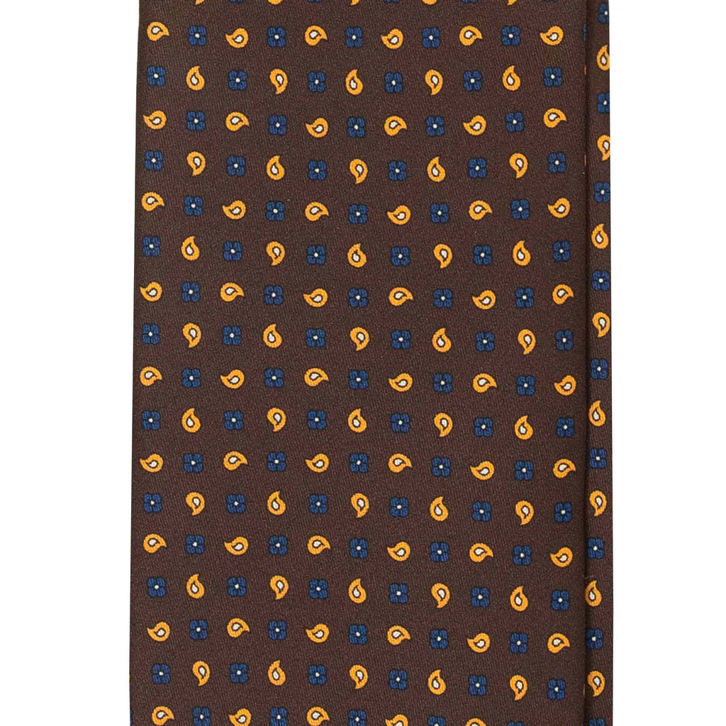 Brown Silk Tie with Yellow Paisley Serà Fine Silk